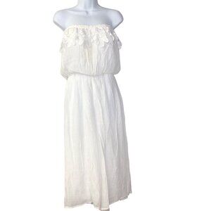 Kings Road Strapless Wide‎ leg jumpsuit With Crochet Lace Overlay Md NWT